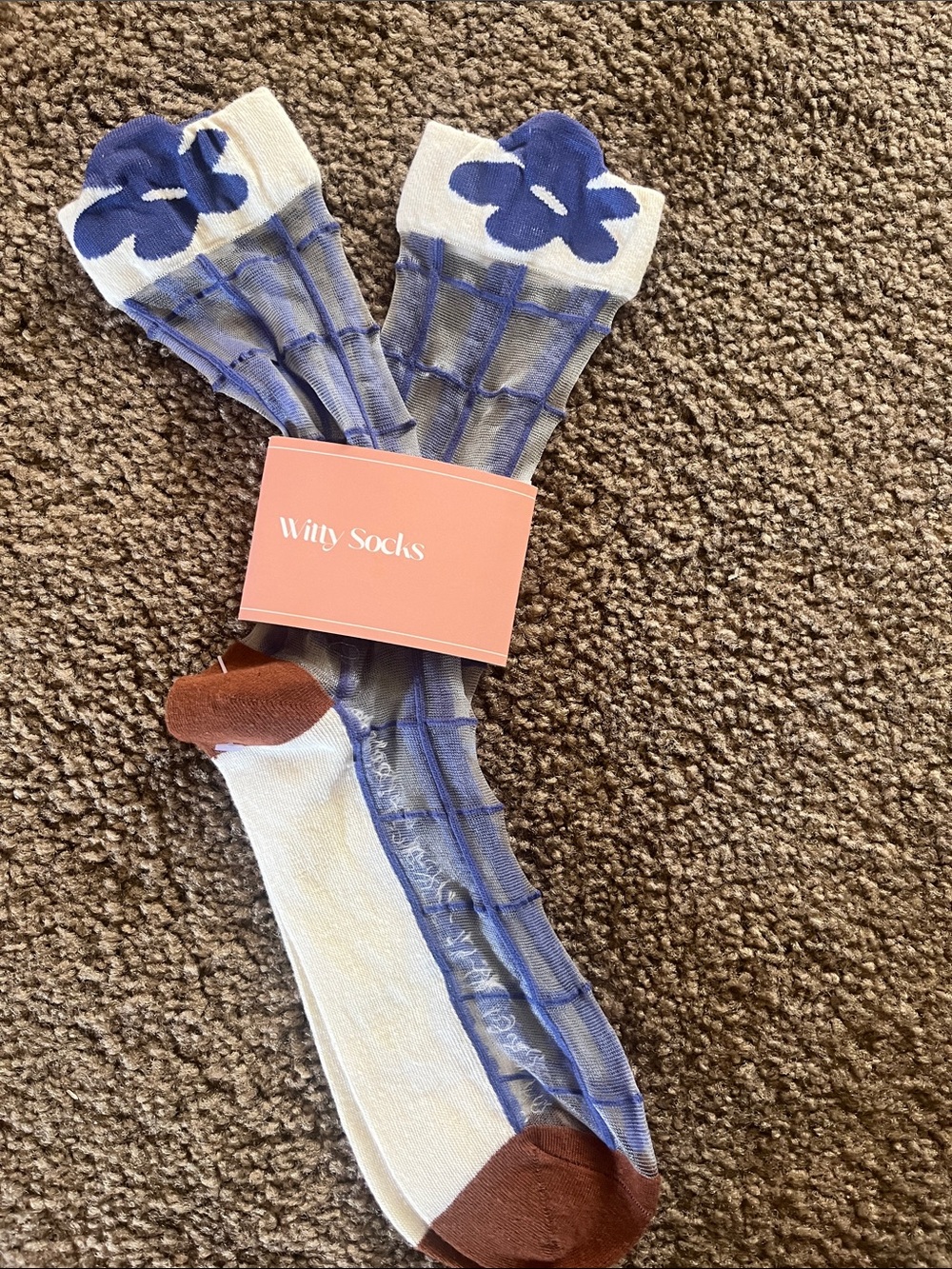Women's Sheer Blue Floral Crew Socks